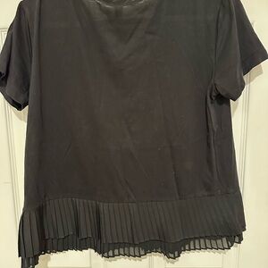 J. Crew Black Pleated Hem Blouse